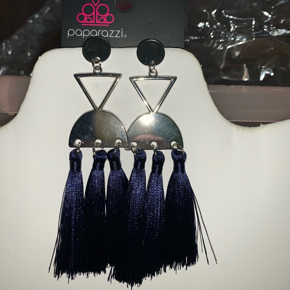 Navy fringe earrings